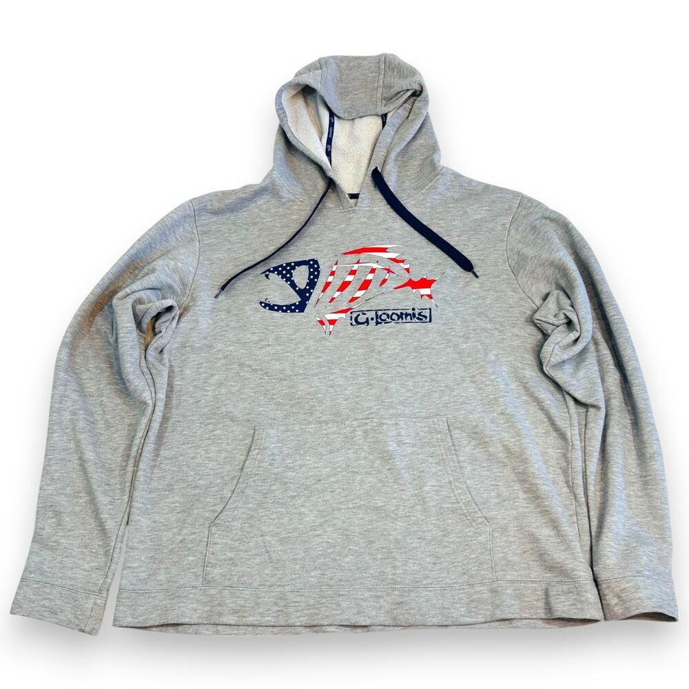 G Loomis Mens L Hoodie Fishing Heather Gray Stars Stripes